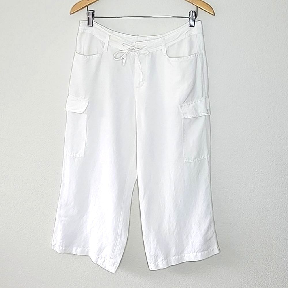 DRESS U by Sharon White Wide Leg Cargo Capri Pants size 6 Comfy Loose Fit